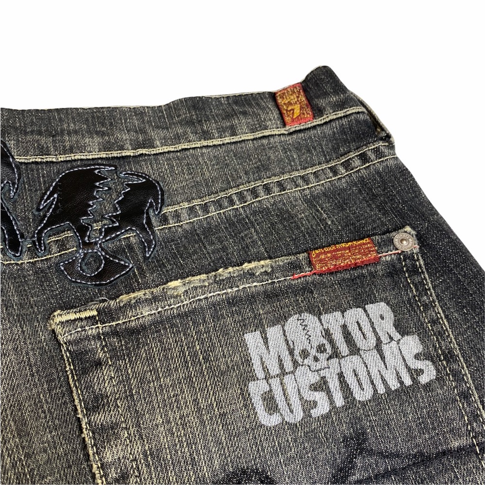 HTF: 7 For All Mankind® x Great China Wall ☻︎ Leather Skull Patch Standard Jeans - Picture 10 of 16